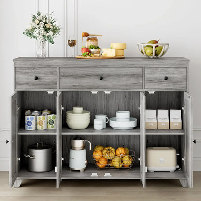 Homfa Buffet Sideboard, Wooden Storage Cabinet with Drawers & Doors, Wide Buffet Cabinet for Dining Room, Gray