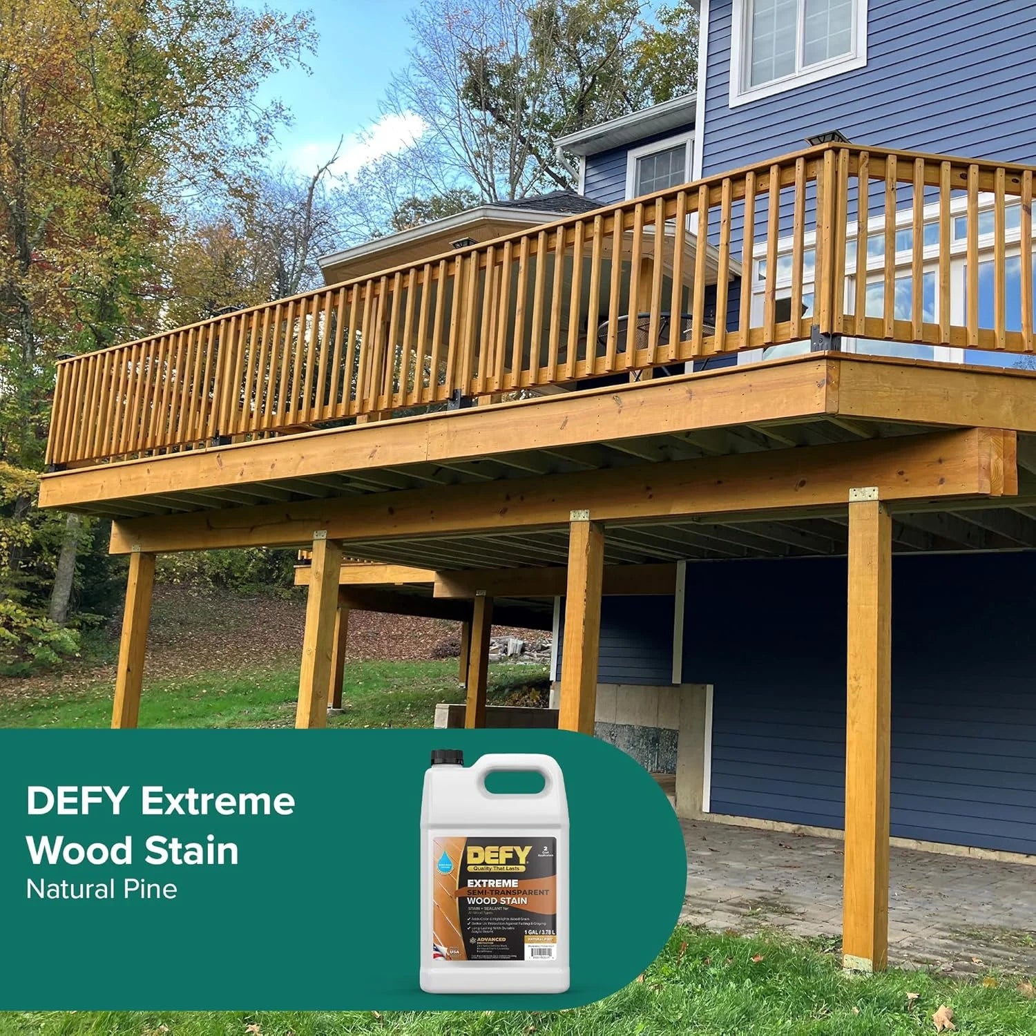DEFY Extreme Wood Stain and Sealer in One - 5 Gallon Semi-Transparent Waterproof Coating for All Wood Types - Natural Pine