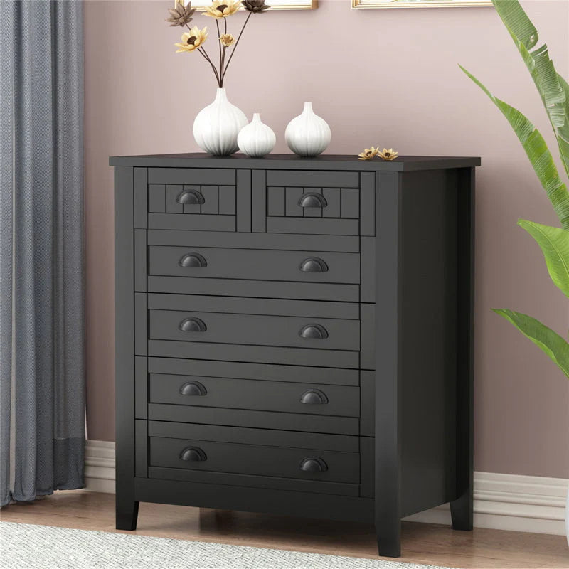 Chest of Dresser, 6 Drawer with Storage for Bedroom and Living Room, Black
