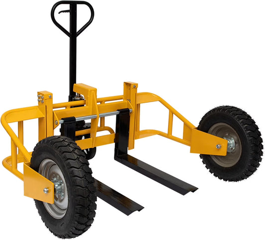 All Terrain Manual Pallet Jack with Guardrail, Heavy Duty Pallet Truck 2500 lbs Load Capacity, 3-Function Hand Control Manual Pallet Truck, Adjustable Width Forks, 65.75"W x 55.35"D x 50.39"H