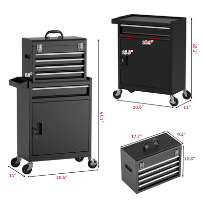 Odaof Tool Storage Cabinet Tool Chest with 4 Wheels and 5 Drawers,Large Capacity Removable Toolbox with Lock for Garage and Warehouse(Black)