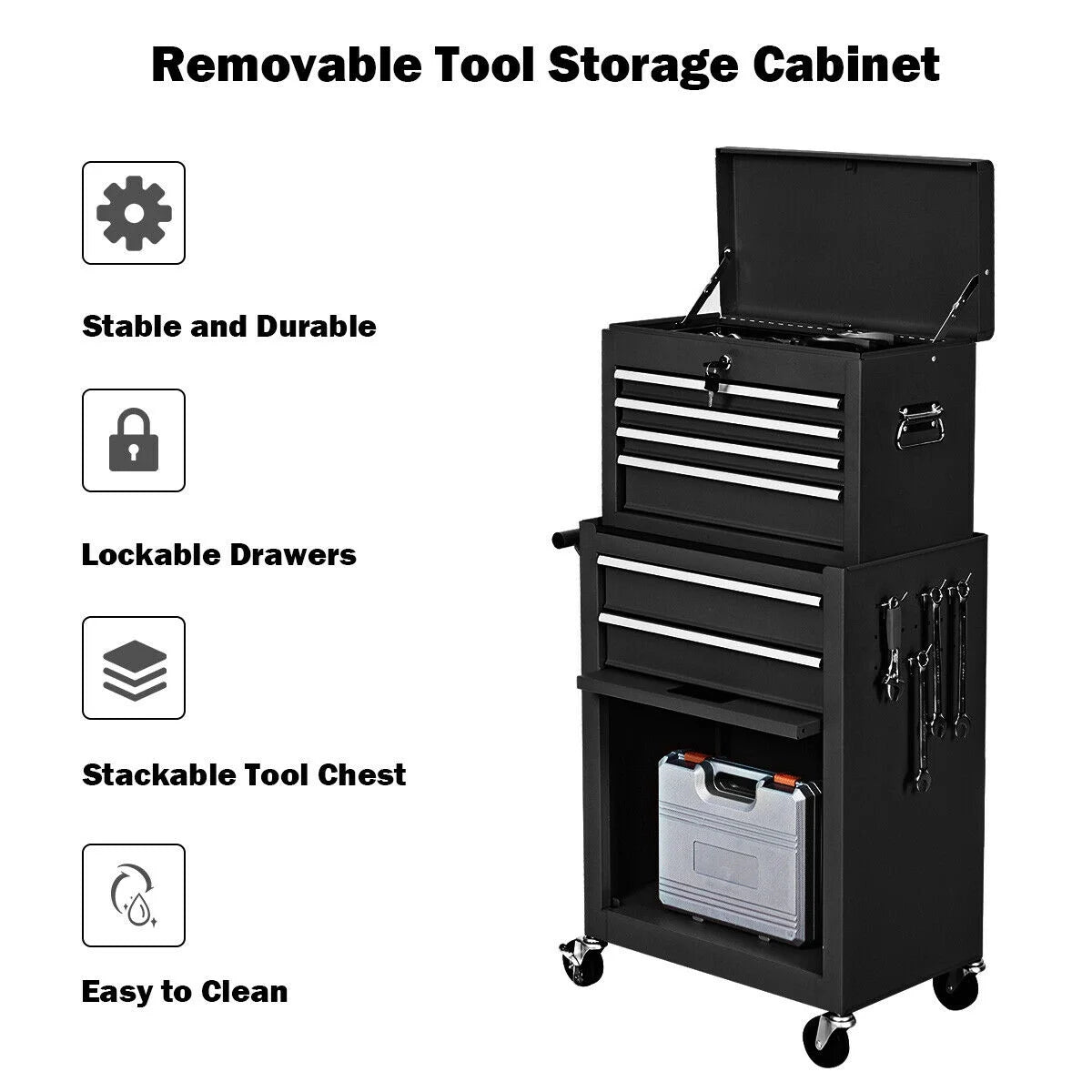 Gymax 2 in 1 Rolling Cabinet Storage Chest Box Garage Toolbox Organizer w/6 Drawers