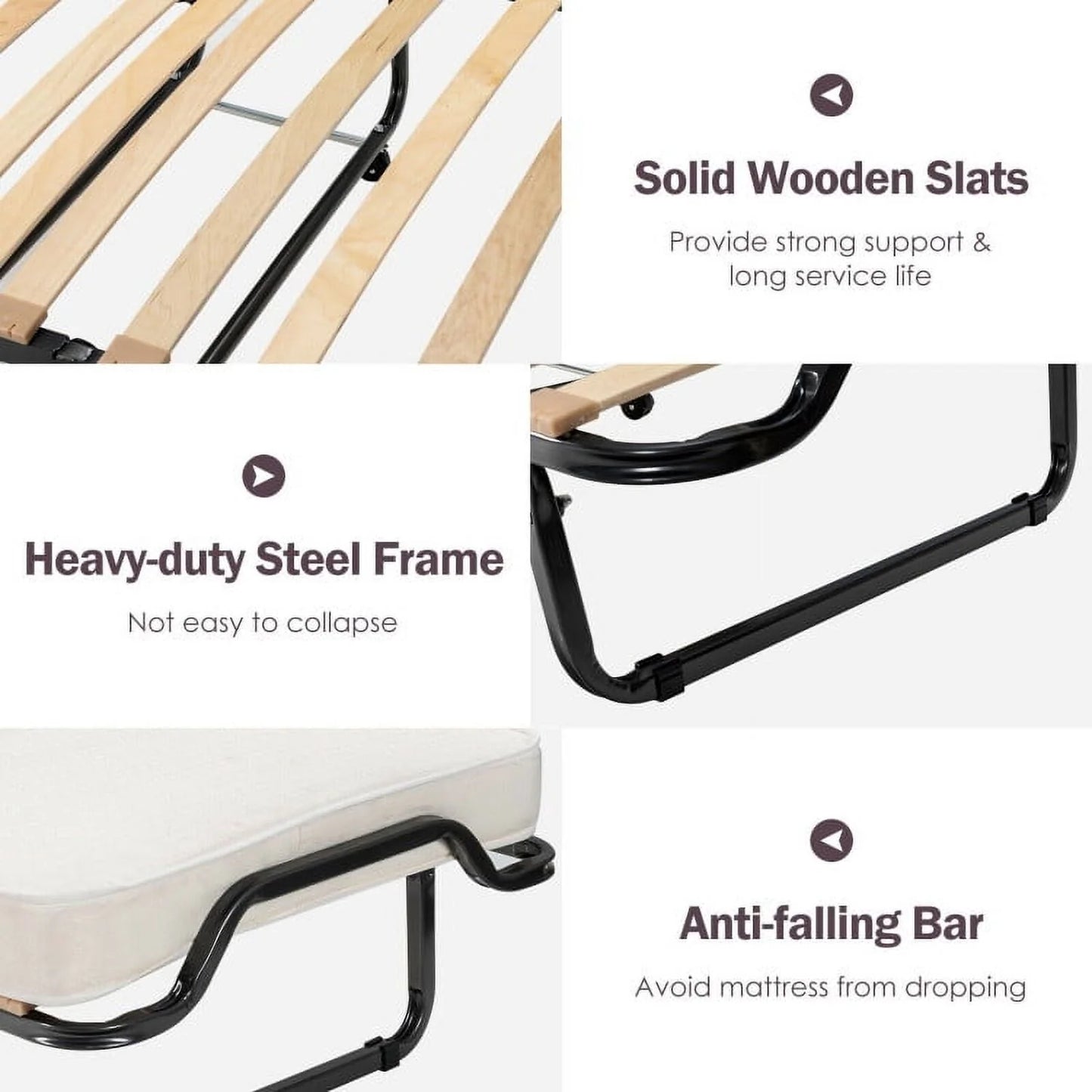 Folding Rollaway Bed, Metal Frame Bed Storage Cover Included, Portable Foldable Guest Bed for Adults, Cot Size Fold up Bed with Memory Foam Mattress on Wheels 76.5" x 31.5" x 16"