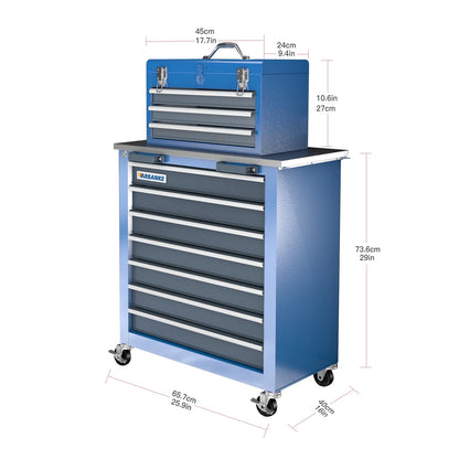10-Drawers Rolling Tool Chest Toolbox:3-Drawer Tool Box with Openable Top and 7-Drawer Tool Chest Toolbox,Stackable Tool Cabinet: for Garages,Warehouses, Repair Stores and Homes