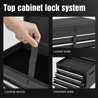Rolling Tool Box, 5-Drawer Tool Chest On Wheels, Heavy Duty Garage Storage Cabinet with Top Box, 154pcs tools, Detachable Tool Organizer Lockable