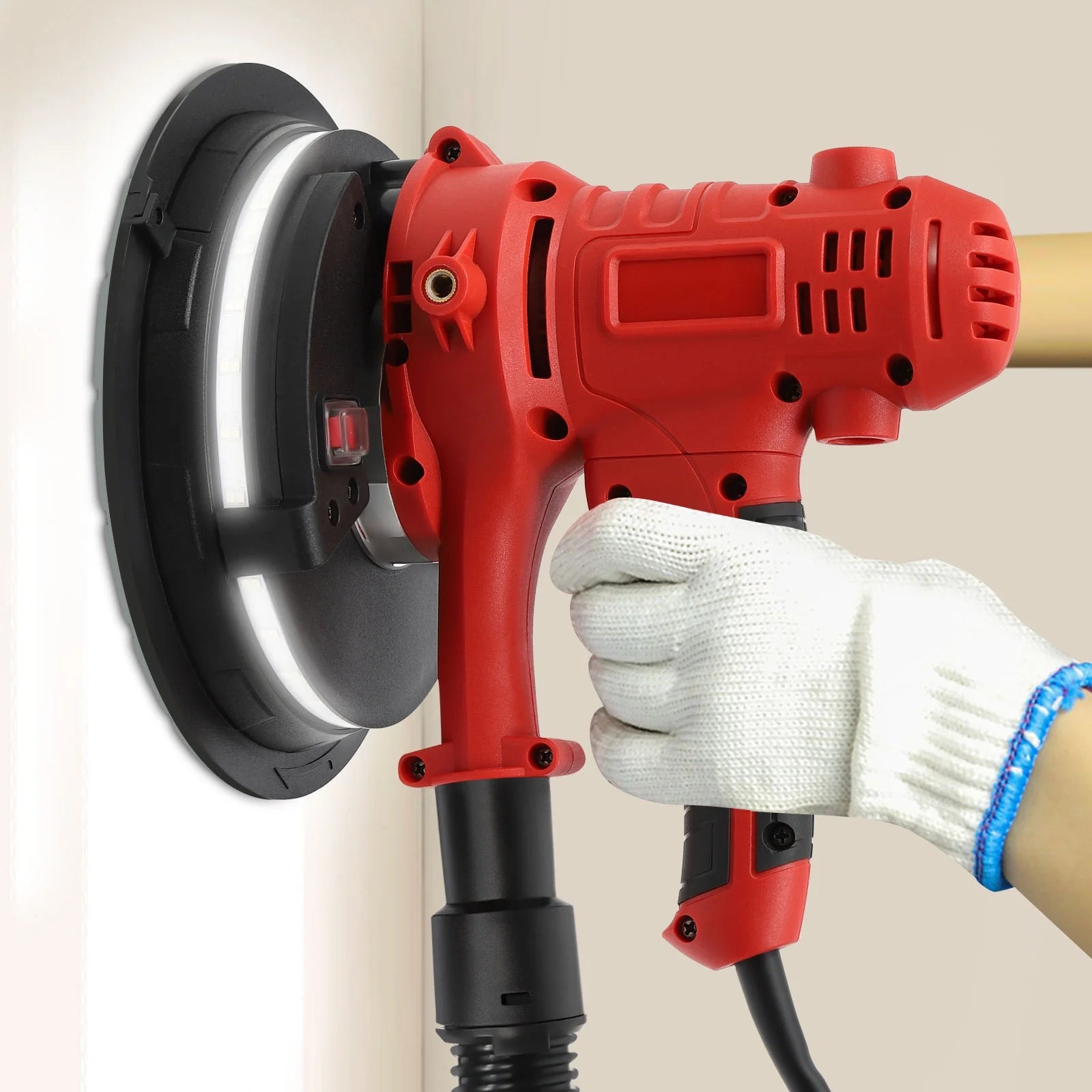 ChicHomey LED Light Equipped Orbital and Drywall Sander, 1200W, 7in Grinding Disc, 78.7in Hose, Adjustable Handle for Enhanced Comfort and Control