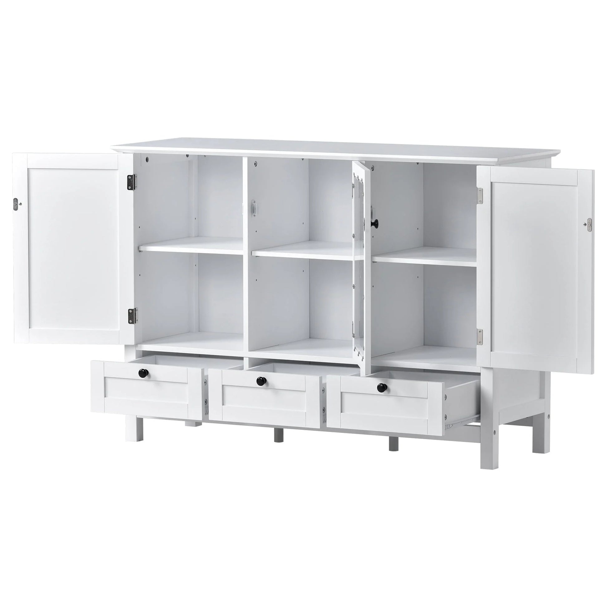 Modern Storage Cabinet, BUG HULL 44.9" Wide Solid Wood Sideboard Buffet Table, Console Table with 3 Doors and Drawers, White