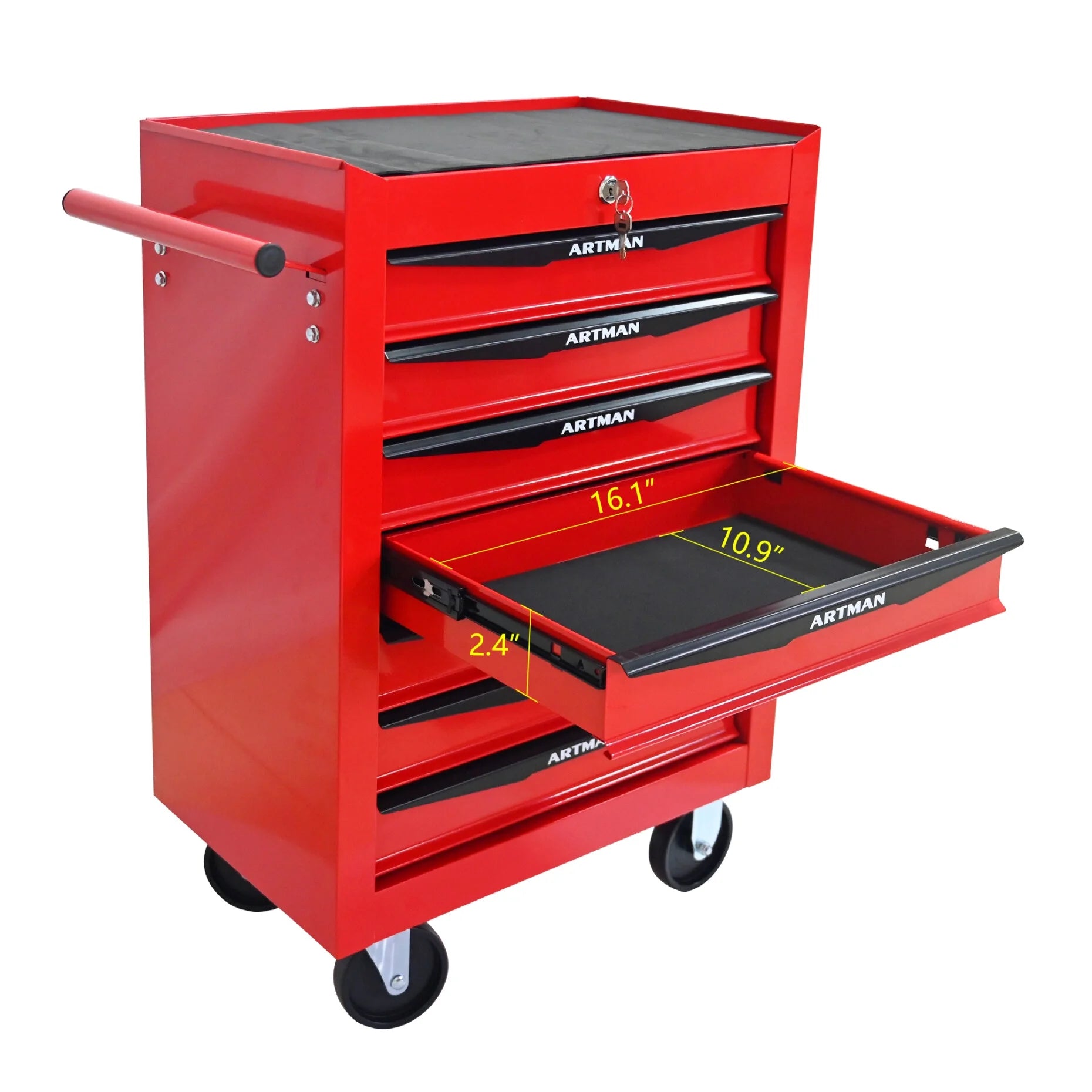 Rolling Steel Tool Chest with 7 Drawers, Ball Bearing Slides & 4-Wheel Mobility - Lockable Storage Cabinet for Workshop or Garage