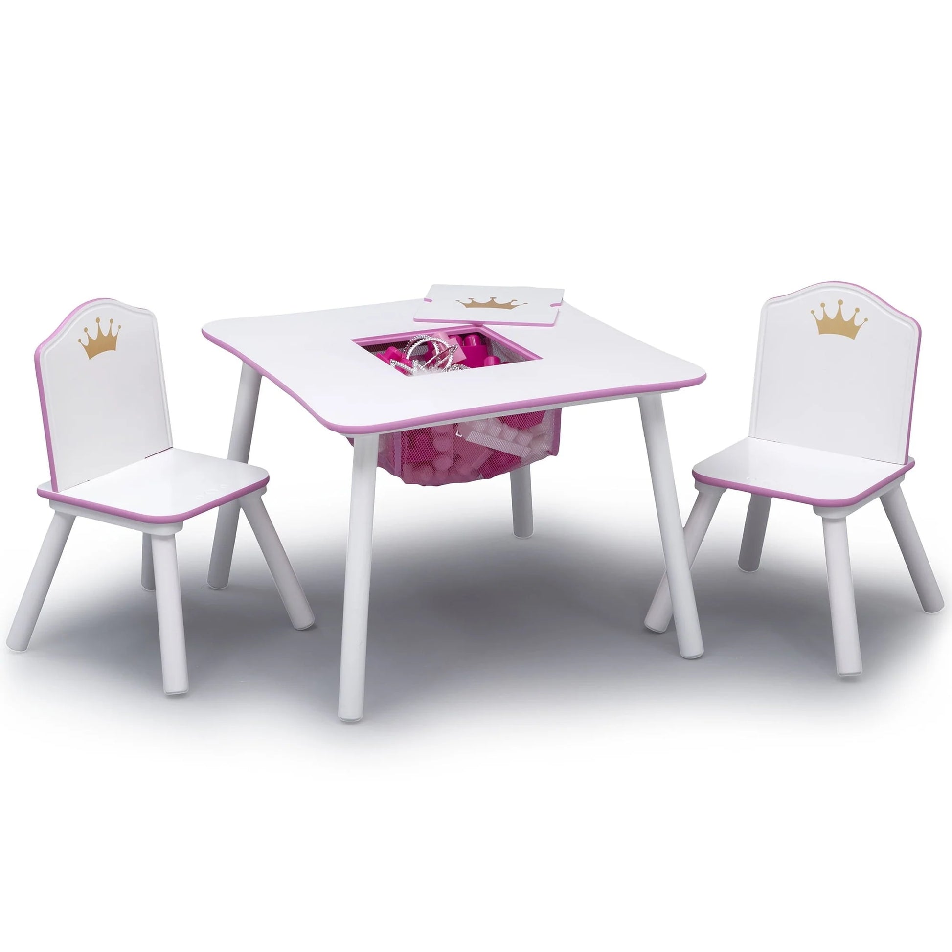 Delta Children Princess Crown Toddler Table and Chair Set with Storage, Greenguard Gold, Wood, Pink