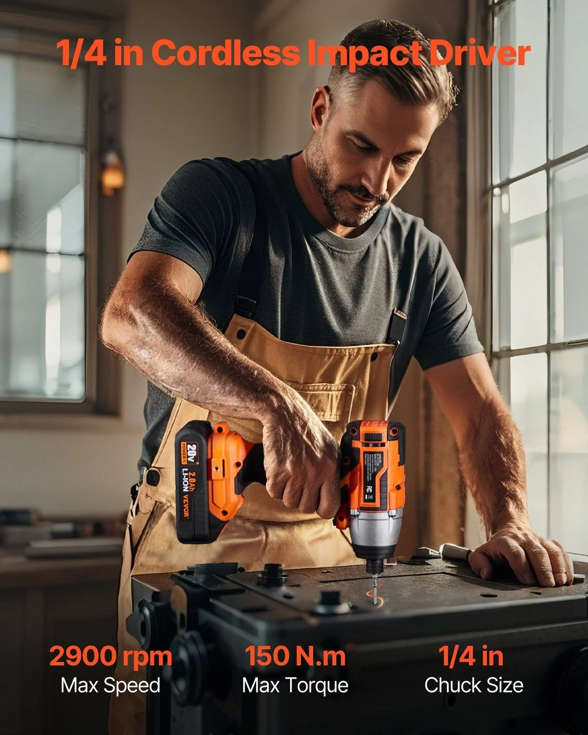 Tool Combo Kit Max 20V Cordless 2-Tool Set with 1/2 in Drill, 1/4 in Impact Driver, Brushless Motor, LED Light, and 2.0Ah Batteries for Professional DIY, Renovation, Repair, and Construction