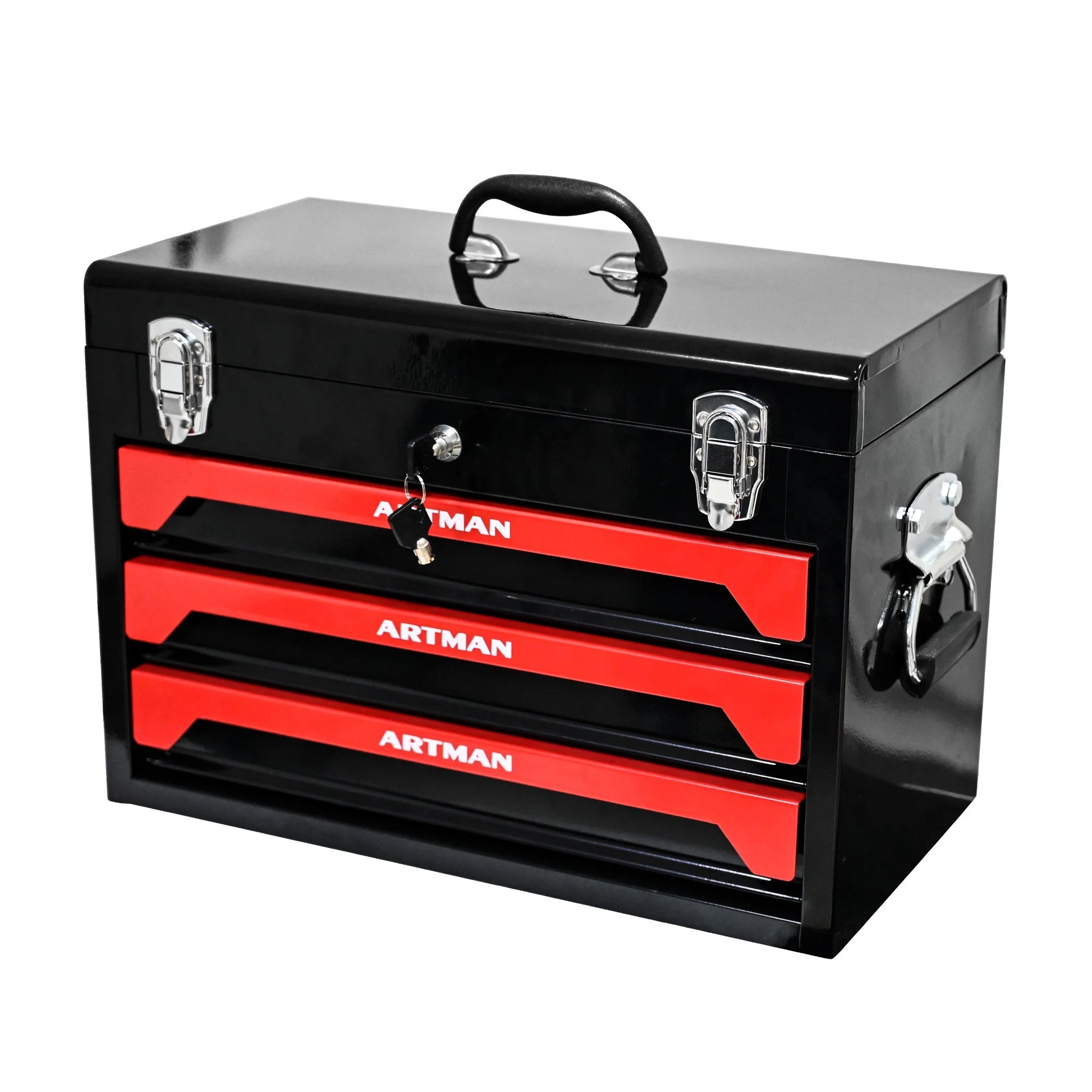 Tool Cabinet with 4 Tools Set, Lockable Tool Boxes Tool Chest, 3-Drawer Tool Cart, Black