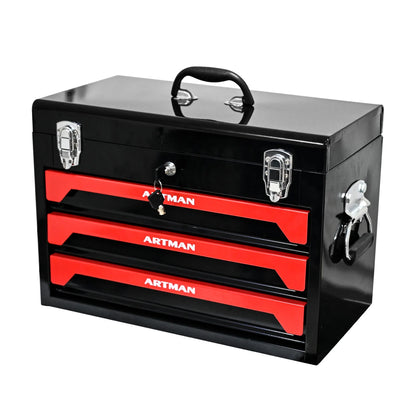 Tool Cabinet with 4 Tools Set, Lockable Tool Boxes Tool Chest, 3-Drawer Tool Cart, Black