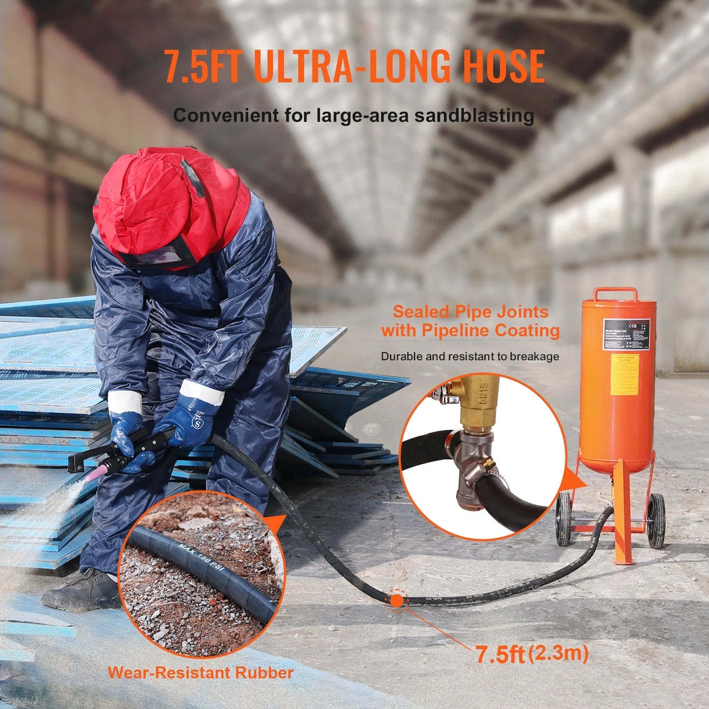SKYSHALO 10 Gallon Durable Sand Blaster, 60-110 PSI Pressure Sandblaster, Mobile Abrasive Blasting Unit, Air Sand Blaster Kit with 2 Ceramic Nozzles & 7.5ft Hose for Removing Stain, Rust, Paint