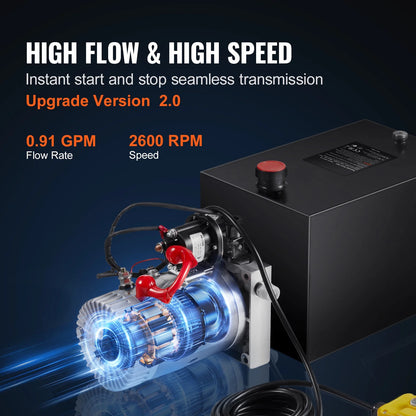 KFFKFF Hydraulic Pump, 20 Qt Power Unit, Single Acting for Dump Trailers, 0.91 GPM, 3200 PSI, 12V DC for Car Lifts