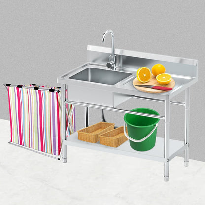 Stainless Steel Utility Sink kitchen Sink Free Standing Single Plumbing Workbench Storage Commercial Sink