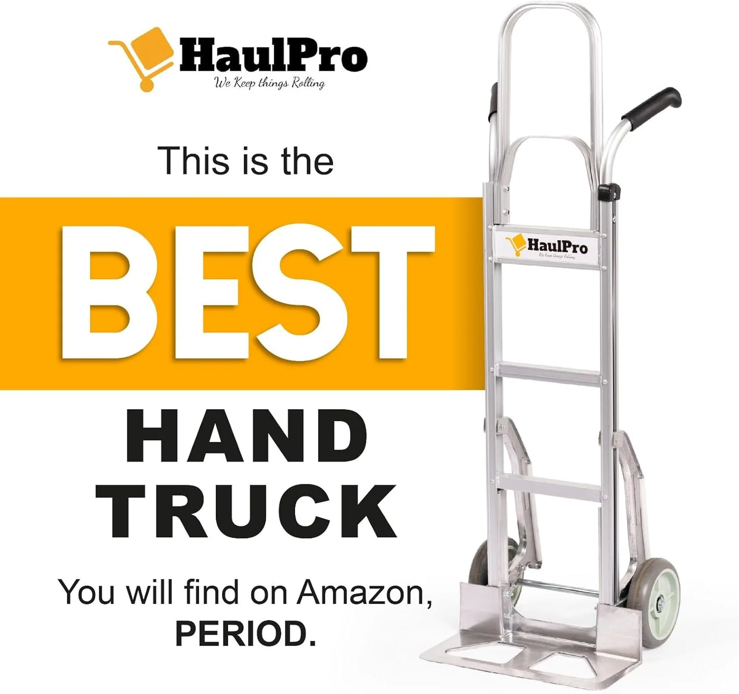 HaulPro Hand Truck 500-lb Capacity Dolly Cart with 8? Rubber Dolly Wheels & 17.5 ft x 9 ft Nose Plate