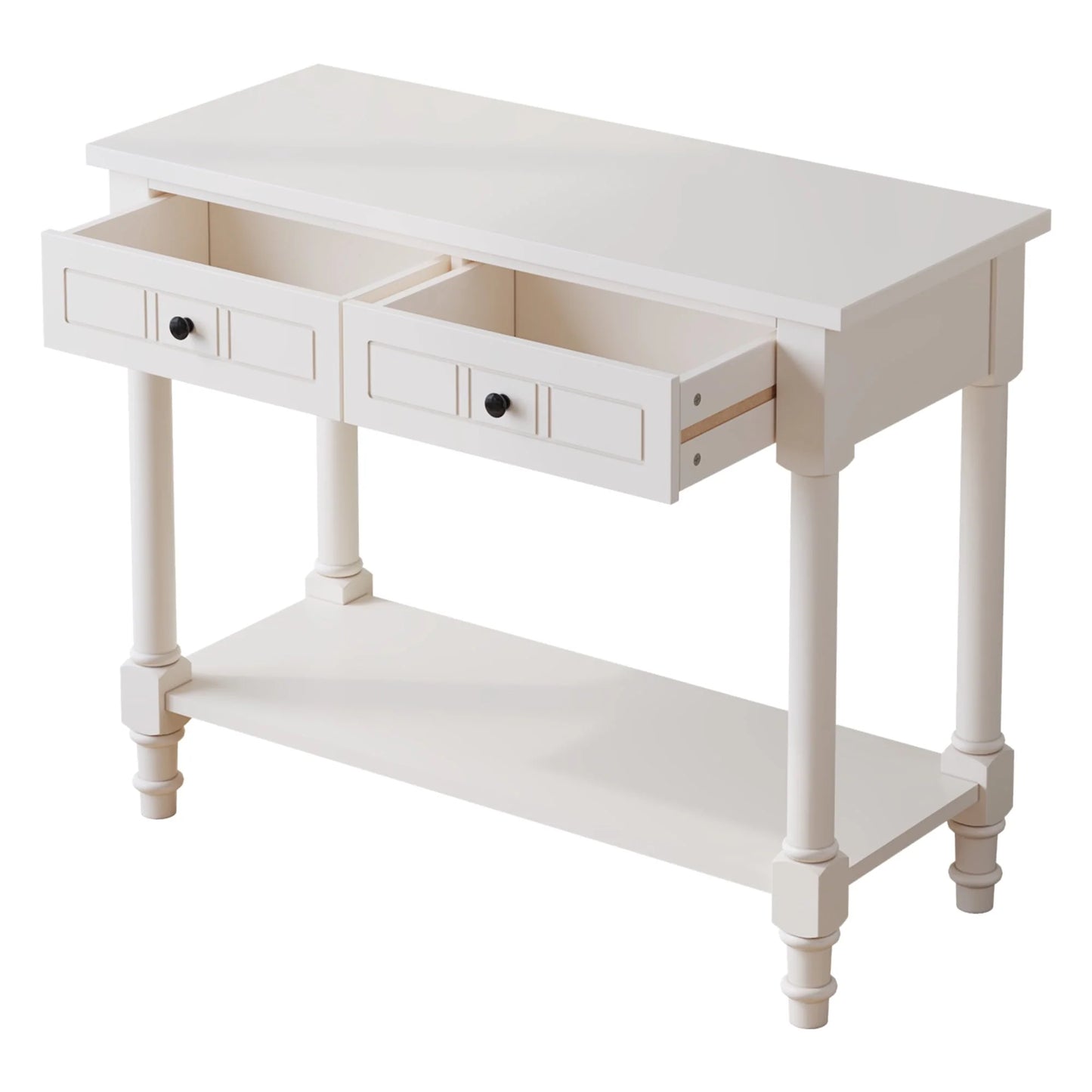 Ktaxon Wooden Console Table with 2 Drawers and Storage Shelf, Sofa Table Entryway Table Side Desk TV Stand for Living Room Hallway Kitchen, Ivory White