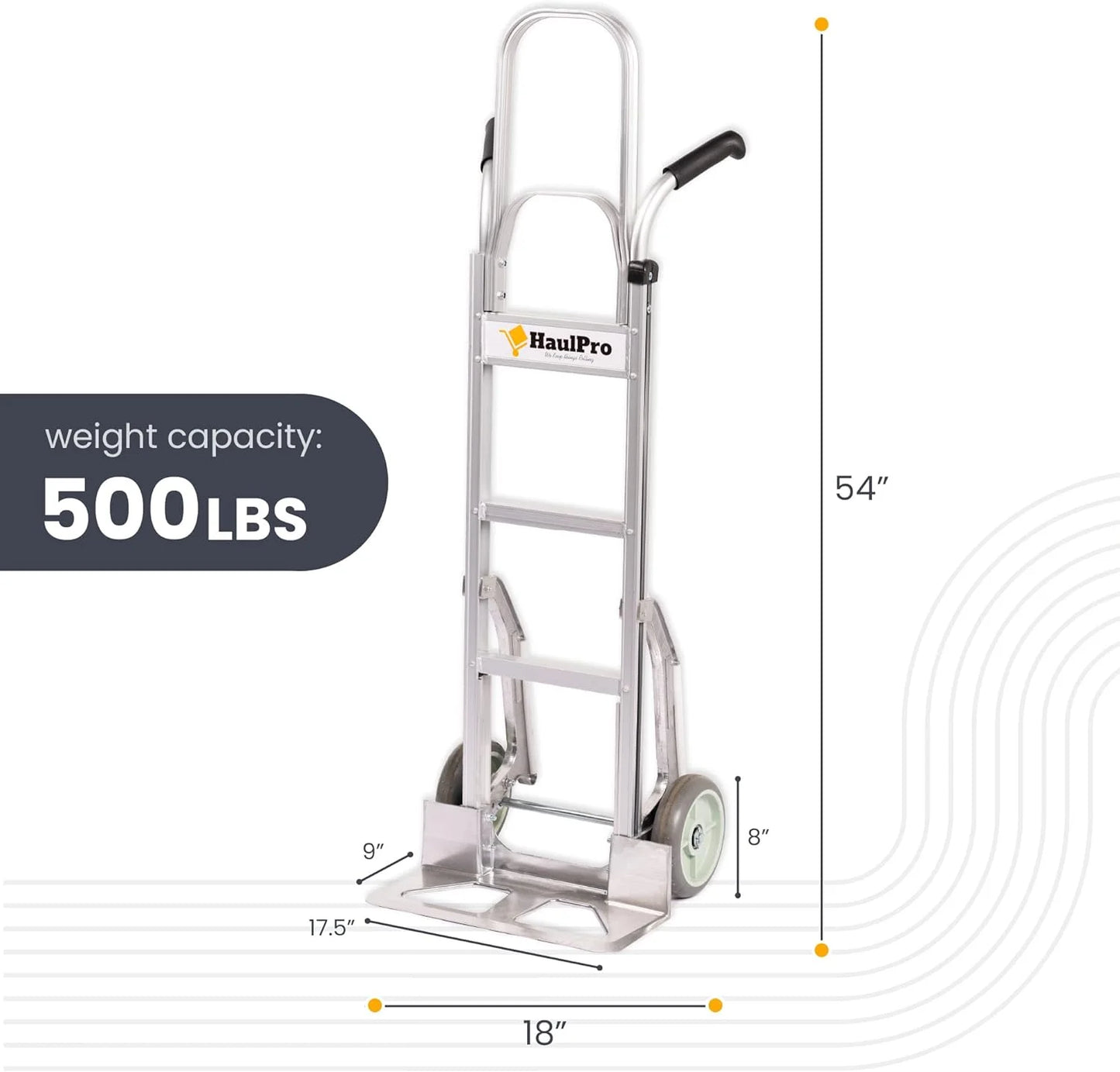 HaulPro Hand Truck 500-lb Capacity Dolly Cart with 8? Rubber Dolly Wheels & 17.5 ft x 9 ft Nose Plate