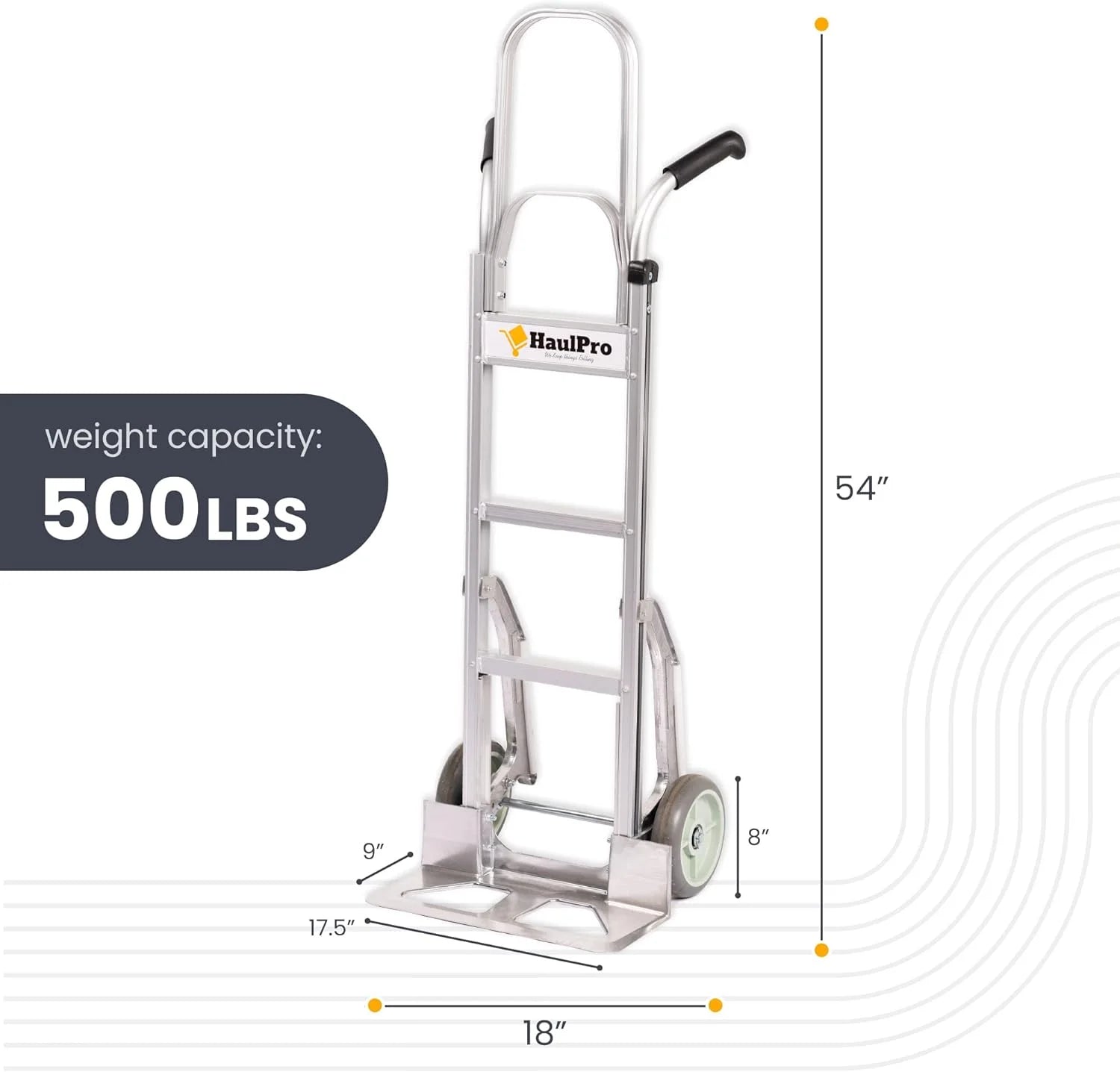 HaulPro Hand Truck 500-lb Capacity Dolly Cart with 8? Rubber Dolly Wheels & 17.5 ft x 9 ft Nose Plate