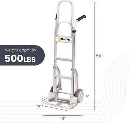 HaulPro Hand Truck 500-lb Capacity Dolly Cart with 8? Rubber Dolly Wheels & 17.5 ft x 9 ft Nose Plate