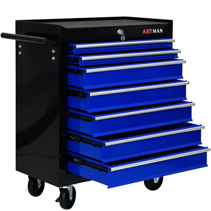 Aukfa Tool Chest, 24.5 in 7-Drawer Steel Rolling Tool Box on Wheels for Workshop Garage, Red