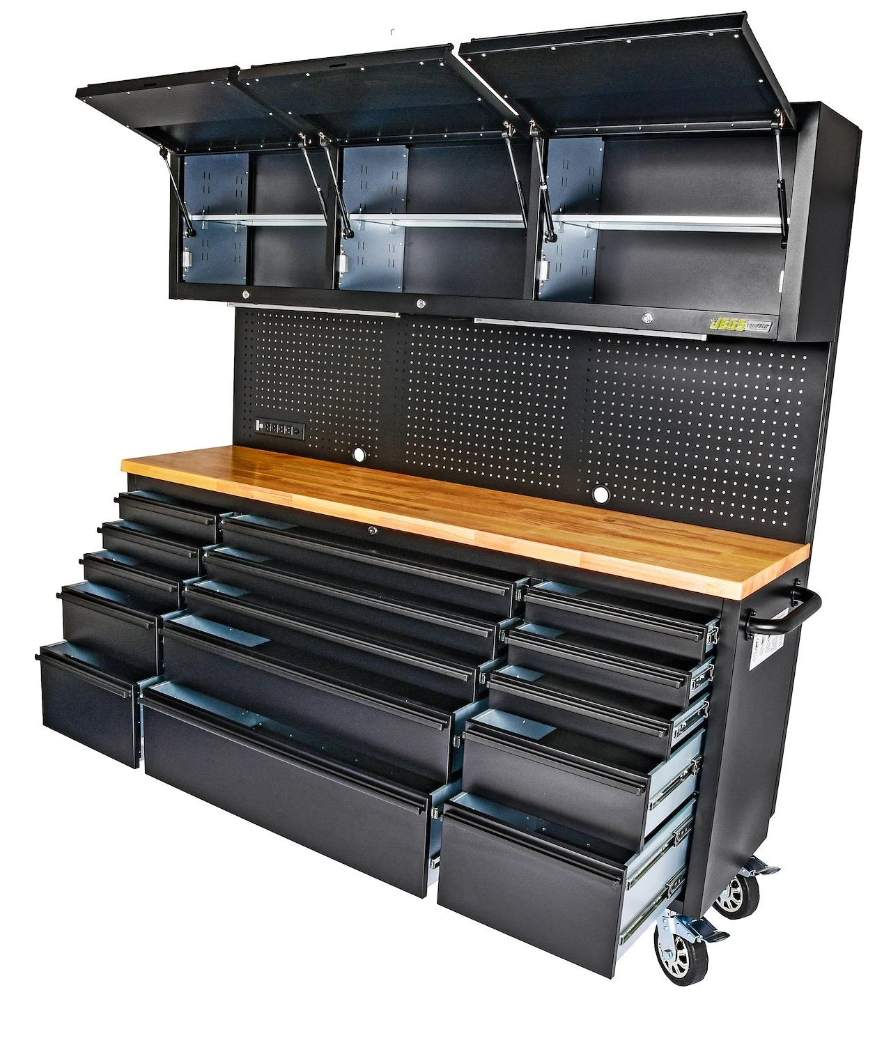 JEGS 81453 72 in. Rolling Tool Cabinet Black Powder-Coated Steel Includes: (15)