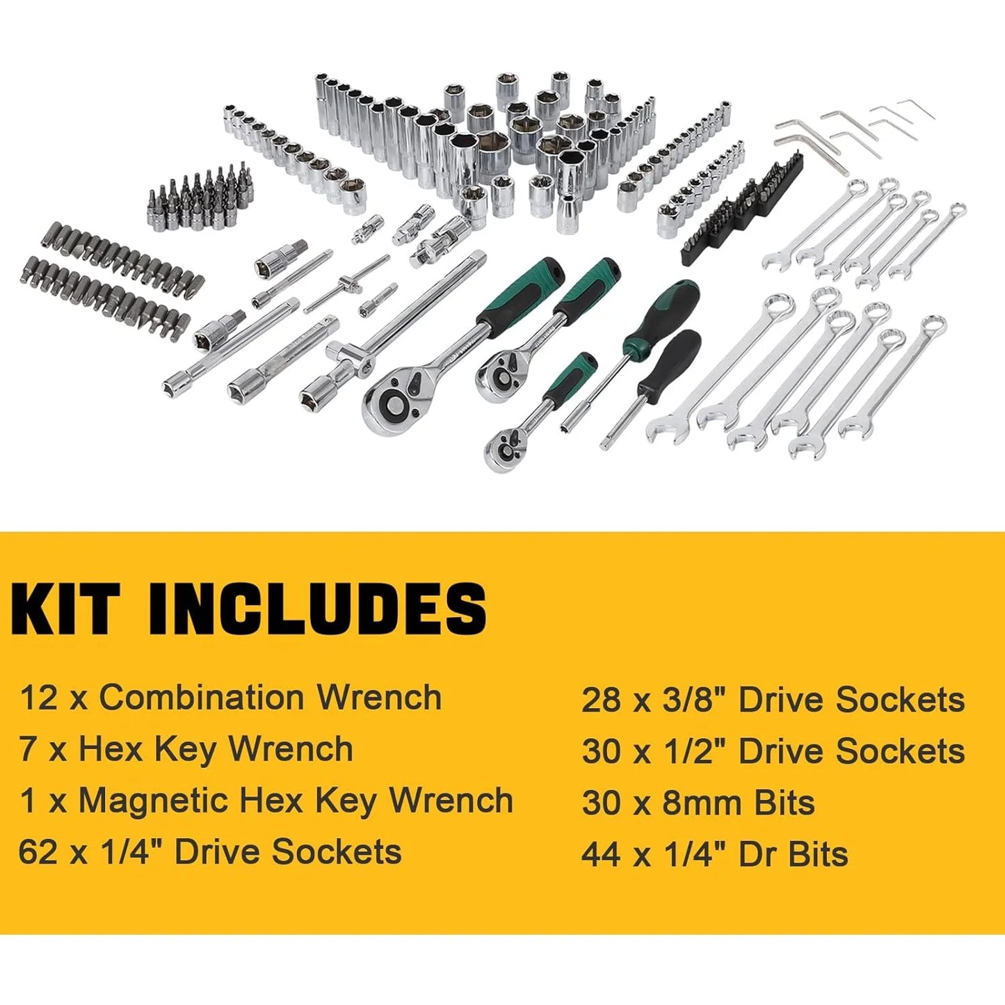 AOILE 216-Piece SAE & Metric Mechanics Tool Set with Socket Wrench Kit in Storage Case