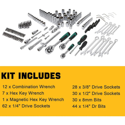 AOILE 216-Piece SAE & Metric Mechanics Tool Set with Socket Wrench Kit in Storage Case