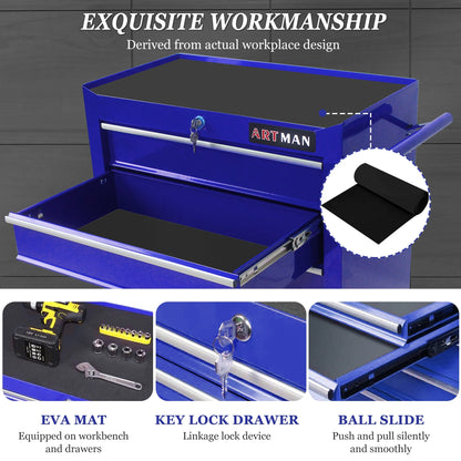 Seizeen Tool Box for Garage Organization, Heavy-Duty Red Tool Chest 5 Storage Drawer, Rooling Tool Cart Lockable for Repair Shop, Smooth Ball-Bearing Drawers