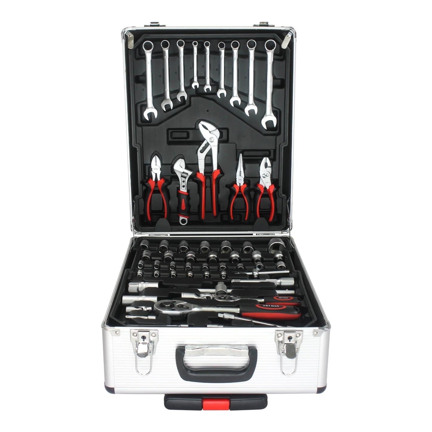 Seizeen 899PCS Tool Set Professional, Mobile Tool box on Wheels with Handle, Mechanics Tool Set W/Hand Tool, Ratchets& Socket Set, Screwdriver Set, 4-layer Tool Case & Tool Kit COMB, Silver