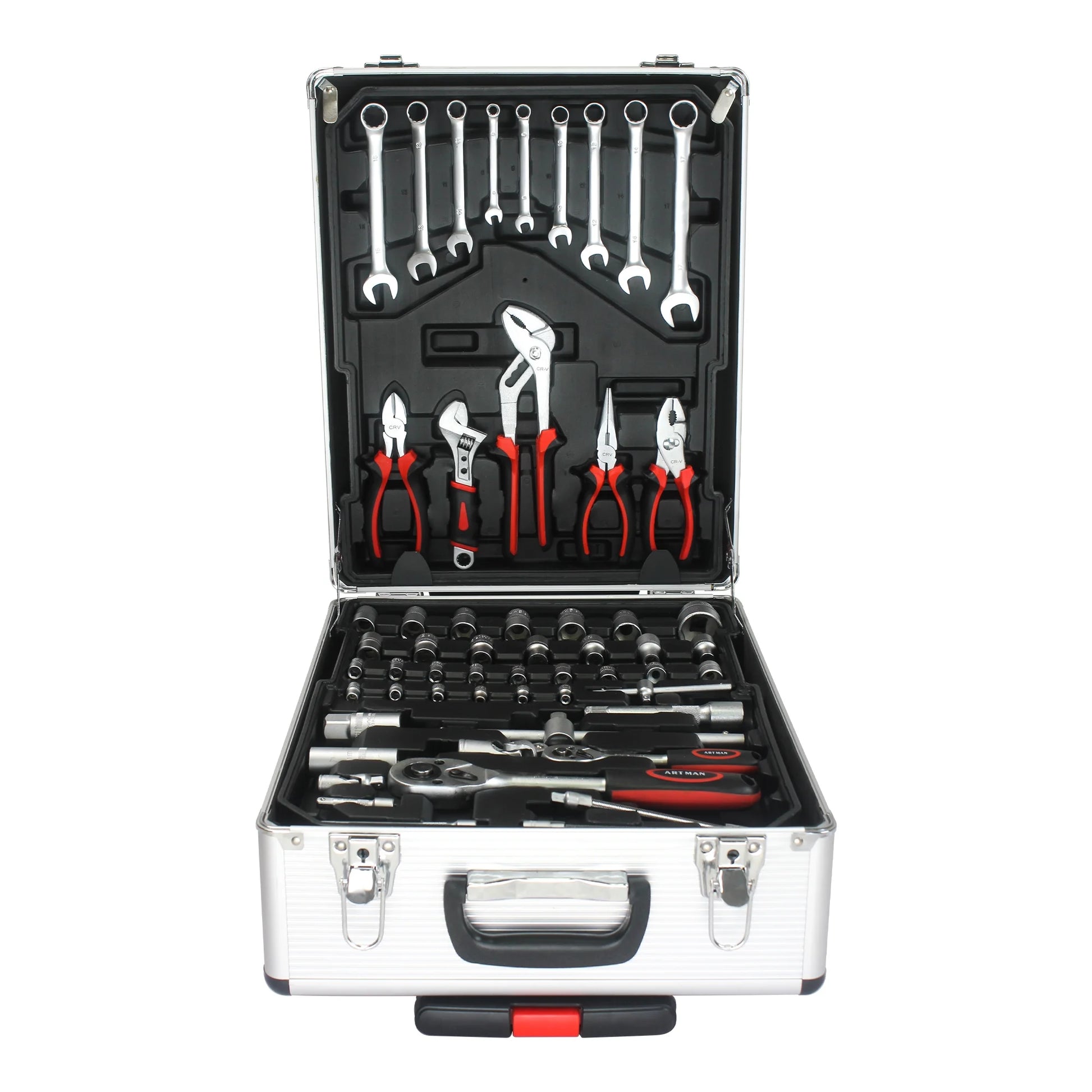 Seizeen 899PCS Tool Set Professional, Mobile Tool box on Wheels with Handle, Mechanics Tool Set W/Hand Tool, Ratchets& Socket Set, Screwdriver Set, 4-layer Tool Case & Tool Kit COMB, Silver