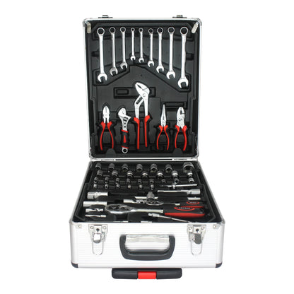 Seizeen 899PCS Tool Set Professional, Mobile Tool box on Wheels with Handle, Mechanics Tool Set W/Hand Tool, Ratchets& Socket Set, Screwdriver Set, 4-layer Tool Case & Tool Kit COMB, Silver