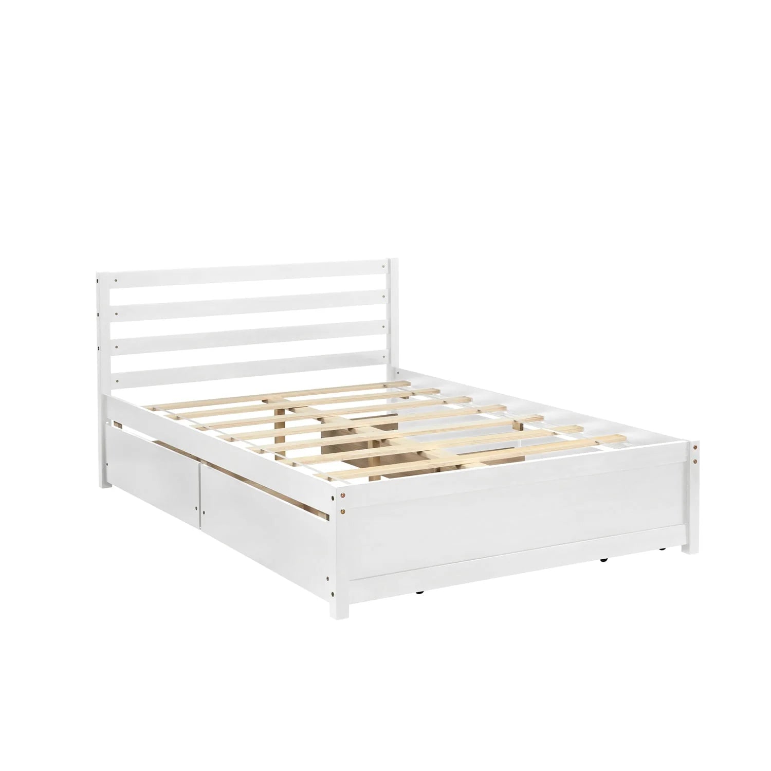 Full Size Platform Bed with 4 Storage Drawers, Solid Wood Bed Frame with Headboard and Slat Support, Storage Bed Frame for Kids Adults Bedroom, Easy Assembly, White