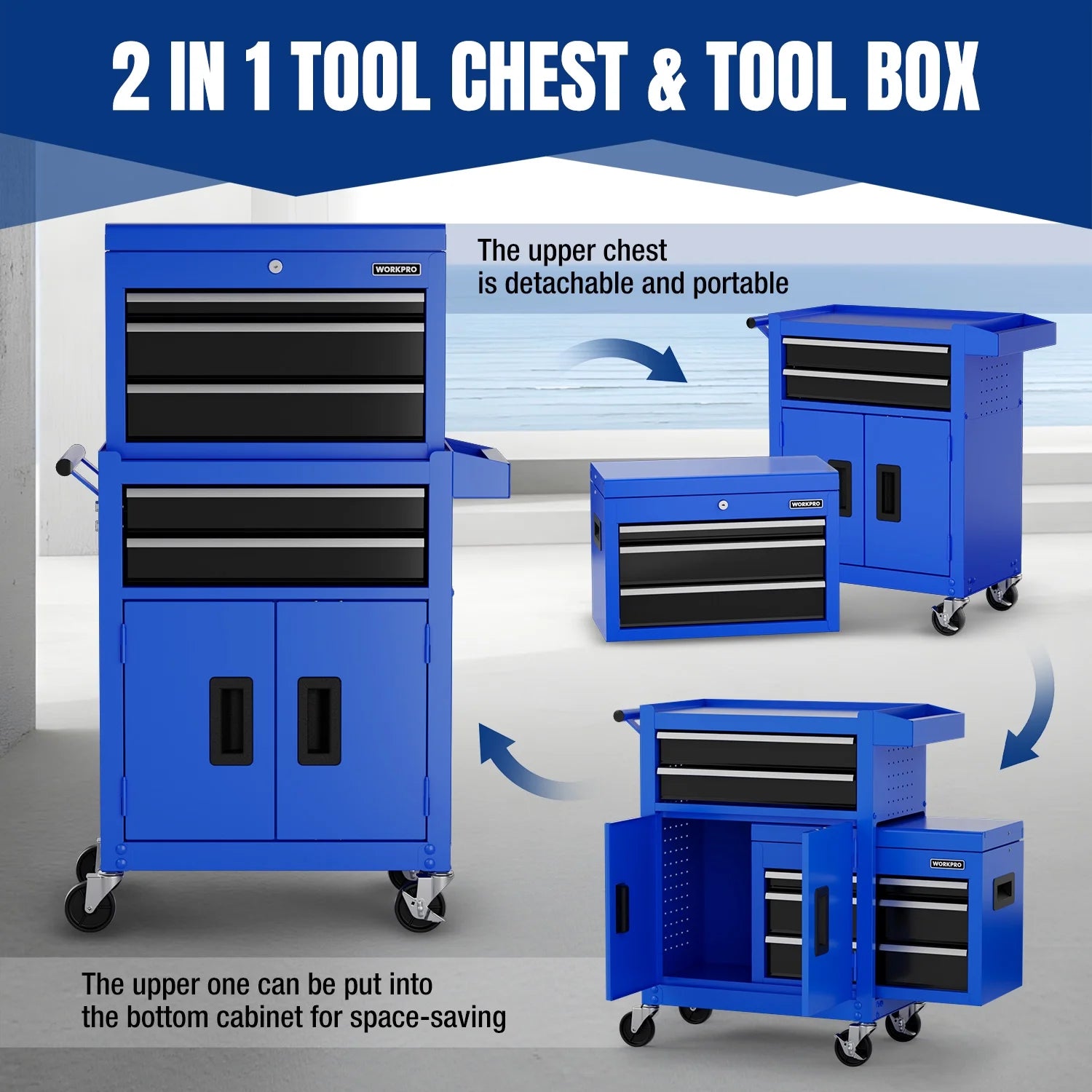 WORKPRO 20 inch 5-Drawer Rolling Tool Chest, Sliding Metal Drawer Rolling Tool Storage Cabinet, Removable Toolbox Organizer for Workshop, Garage