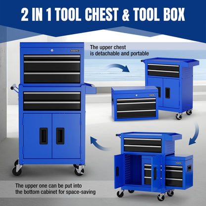 WORKPRO 20 inch 5-Drawer Rolling Tool Chest, Sliding Metal Drawer Rolling Tool Storage Cabinet, Removable Toolbox Organizer for Workshop, Garage