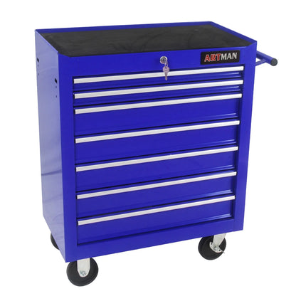7-Drawer Rolling Tool Chest with Wheels, Metal Tool Cart Storage Cabinet with Lock, Tool Box Storage Organizer for Garage, Warehouse, Workshop, Repair Shop, Blue