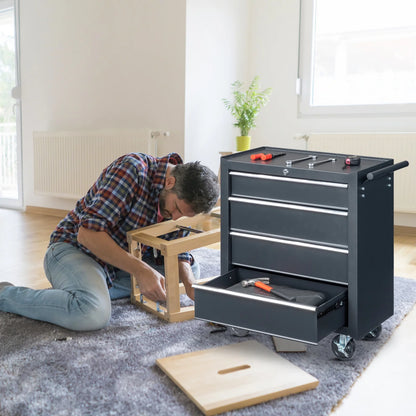 Ktaxon 4-Drawer Tool Chest Rolling Tool Cabinet with Wheels, Black - Portable