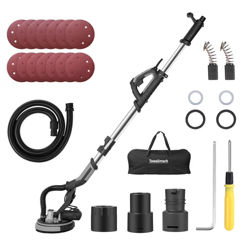 Towallmark 750W 7 Amp, Drywall Sander Electric, Popcorn Ceiling Removal Tool, 7 Speed 900-1800 RPM, with 14 Sanding Discs, Extendable Handle, Dust Hose Storage Bag