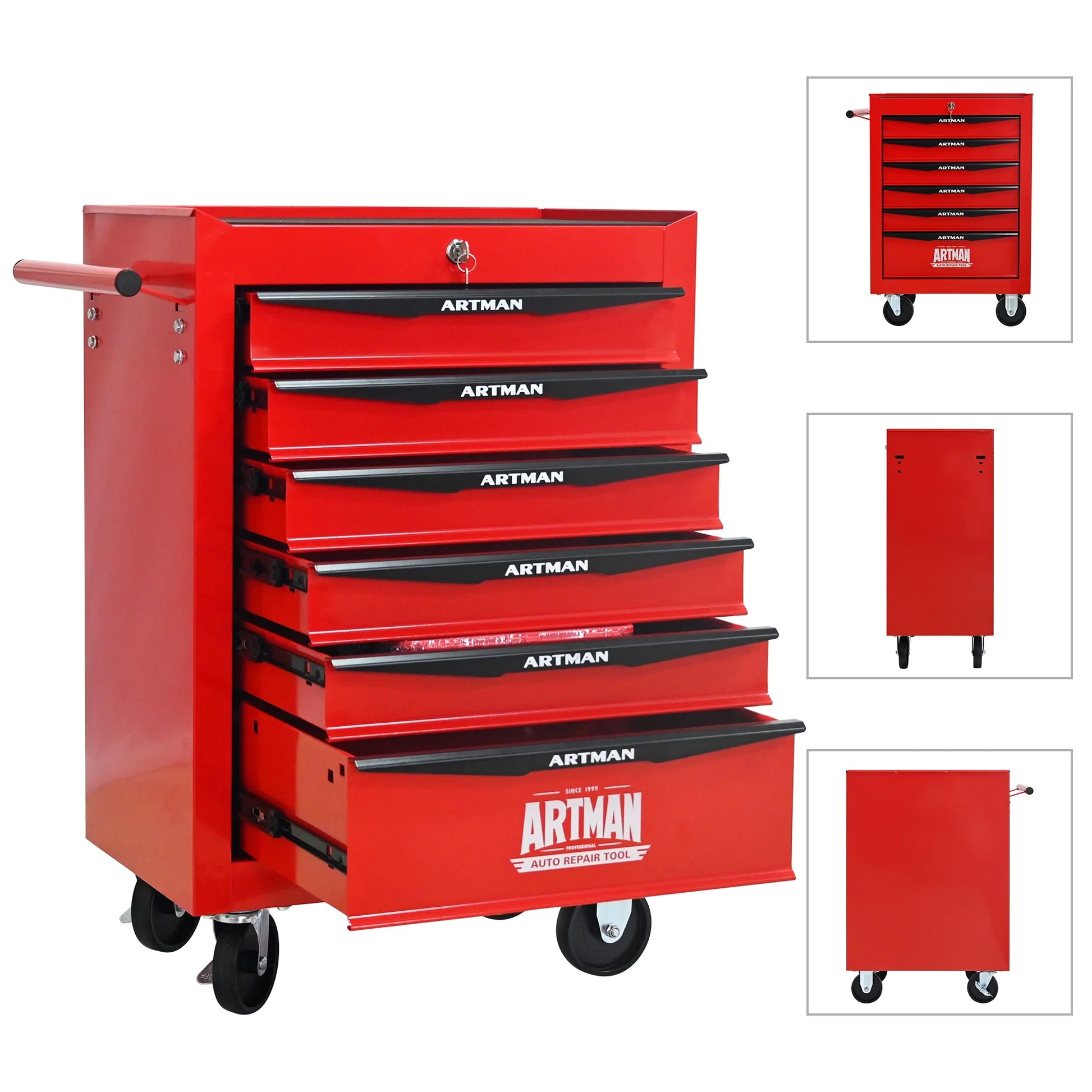 NIGSQJB 30.5"H Rolling Tool Chest Cart with 6 Drawers, 7 Small Tool Boxes Organizers, Lockable Tool Cabinet Storage with Wheels for Garage, Warehouse,Workshop, Repair Shop, DIY, Red