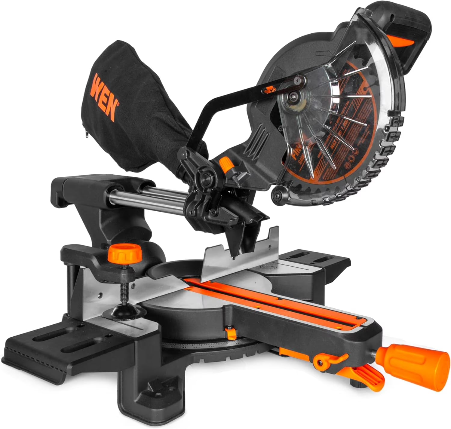 WEN 20V Max Cordless Brushless 7.25-Inch Single Bevel Sliding Compound Miter Saw with LED Cutline, 4Ah Battery and Charger (20672)