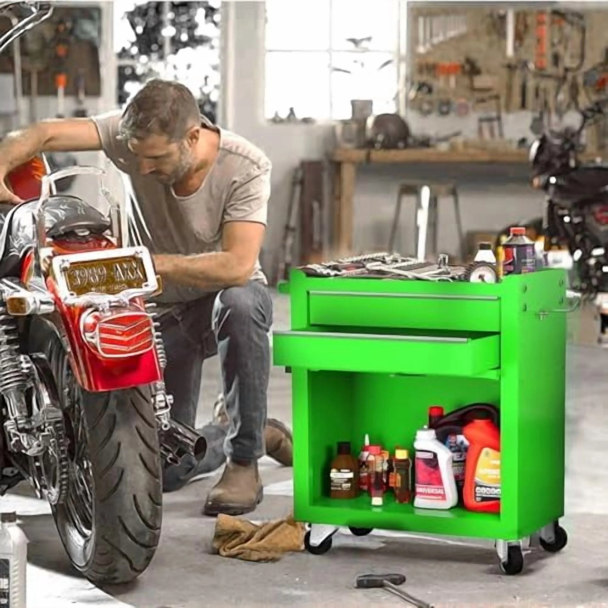 8-Drawer Rolling Tool Chest with Detachable Top Tool Box, Lockable Metal Tool Cabinet, and Liner, Heavy-Duty Storage Organizer with Wheels and 6 Hooks for Garage, Workshop, Green