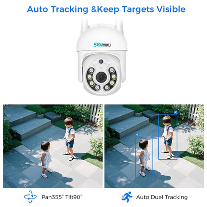 Sovmiku 360 View Pan Tilt Wireless Security Camera System with 1TB Hard Drive Romote View and Recording,4Pcs 5MP Security Cameras with 2-Way Audio,Color Night Vision,AI Human Detection