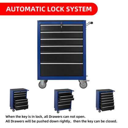 6-Drawer Rolling Tool Chest Cabinet, Large Capacity Organizers Metal Tool Box with Wheels Tool Storage Cart for Garage, Workshop
