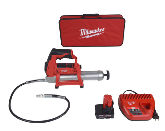 Milwaukee 2446-21XC M12 12V Cordless Grease Gun Kit with 3.0Ah Battery, Charger & Tool Bag