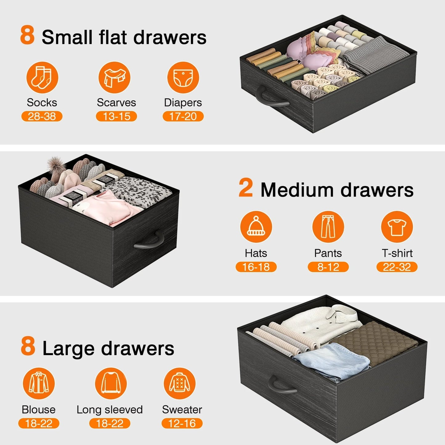 GIKPAL Dresser for Bedroom, Chest of Drawers Black Furniture Dressers Tall Dresser with 18 Drawers Fabric Dresser Clothes Storage for Living Room Office