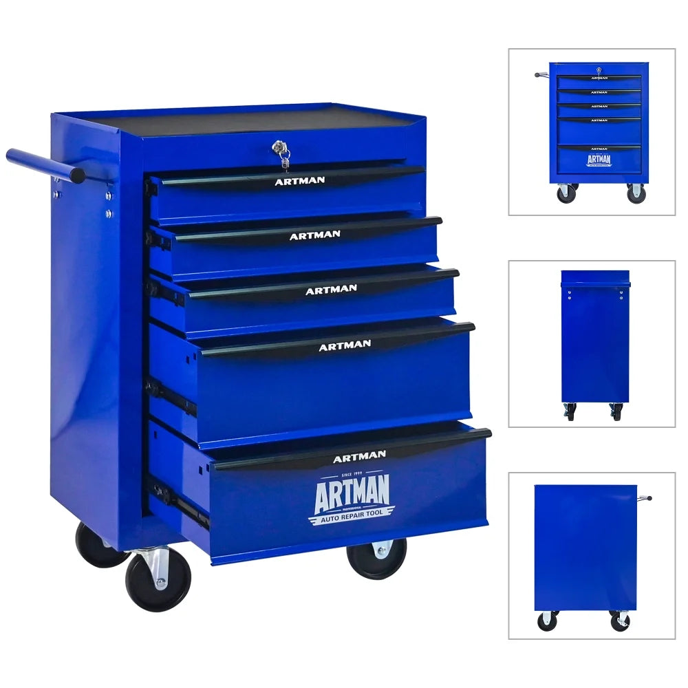 Rolling Metal Tool Chest with 5 Drawers, 20" 5-Drawer Tool Chest Cabinet with Ball Bearing Drawer Slides, Steel Tool Storage Box Organizer