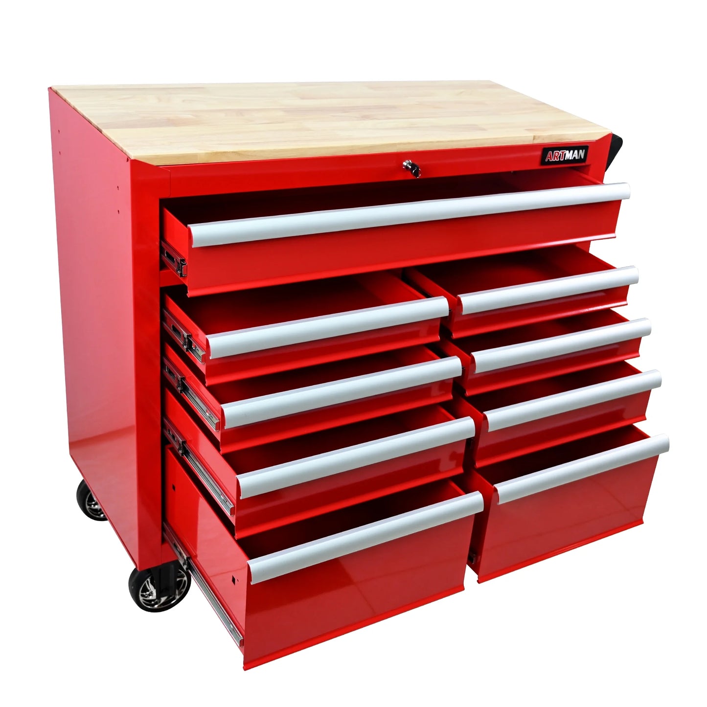 ARTMAN 9 Drawer Rolling Tool Chest with Wheels and Wooden Top, Heavy Duty Industrial Service Cart Storage Organizer with Locking System,45.28*18.11*39.37inches,1 Pack