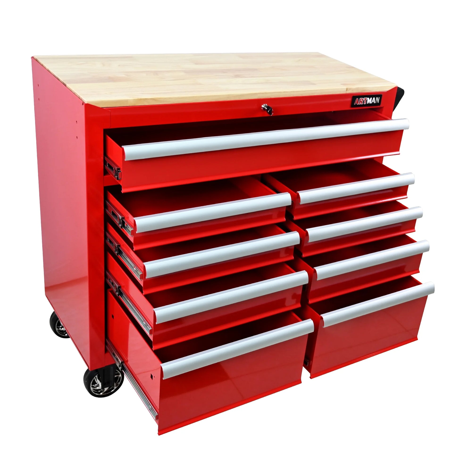 ARTMAN 9 Drawer Rolling Tool Chest with Wheels and Wooden Top, Heavy Duty Industrial Service Cart Storage Organizer with Locking System,45.28*18.11*39.37inches,1 Pack