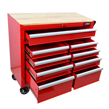 ARTMAN 9 Drawer Rolling Tool Chest with Wheels and Wooden Top, Heavy Duty Industrial Service Cart Storage Organizer with Locking System,45.28*18.11*39.37inches,1 Pack