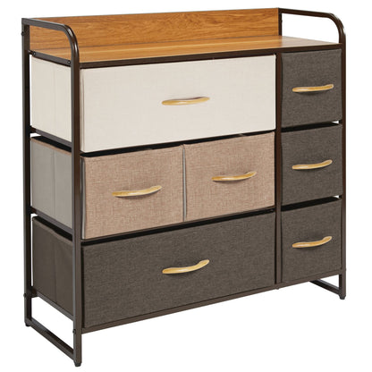 mDesign Large Storage Dresser Furniture with 7 Fabric Drawers, Multi/Dark Brown